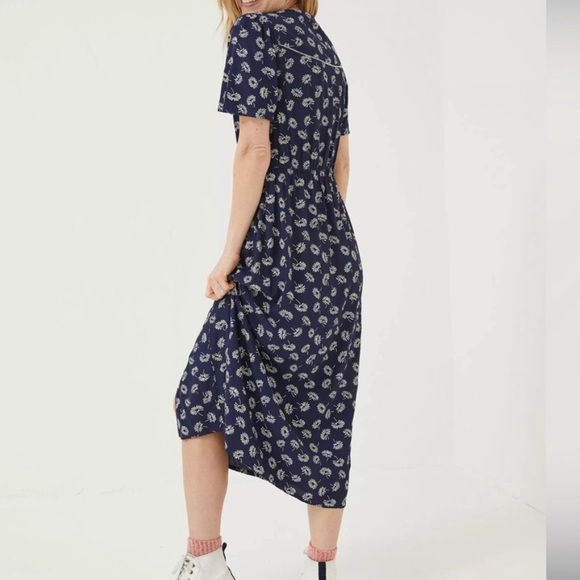 Fat Face Midi Dress Francis Daisy Floral Navy Blue Button Front Ditzy Modest 2 - Picture 3 of 13